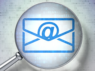 Image showing Business concept: Email with optical glass on digital background