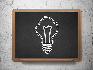 Image showing Business concept: Light Bulb on chalkboard background