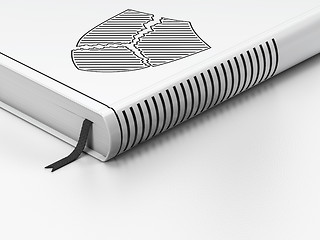 Image showing Security concept: closed book, Broken Shield on white background