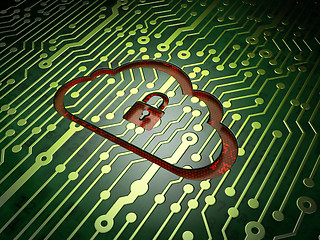 Image showing Cloud technology concept: Cloud With Padlock on circuit board background