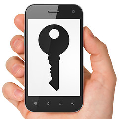 Image showing Protection concept: Key on smartphone