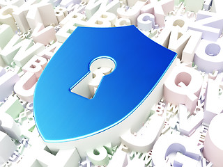 Image showing Privacy concept: Shield With Keyhole on alphabet background