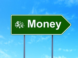 Image showing Business concept: Money and Finance Symbol on road sign background
