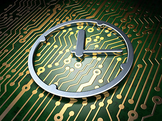 Image showing Timeline concept: Clock on circuit board background