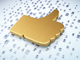 Image showing Social media concept: Golden Thumb Up on digital background