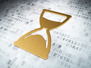 Image showing Timeline concept: Golden Hourglass on digital background