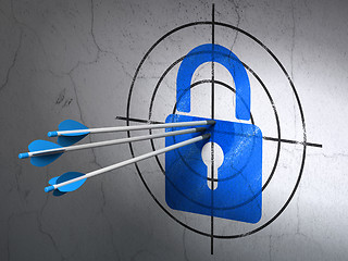 Image showing Information concept: arrows in Closed Padlock target on wall background
