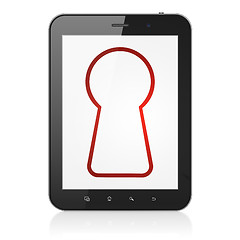 Image showing Security concept: Keyhole on tablet pc computer