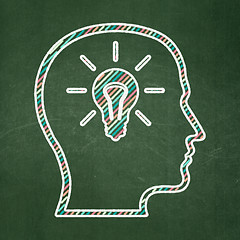 Image showing Business concept: Head With Lightbulb on chalkboard background