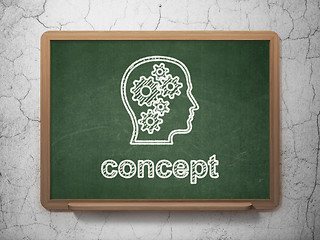 Image showing Marketing concept: Head With Gears and Concept on chalkboard background