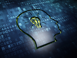 Image showing Data concept: Head With Lightbulb on digital screen background