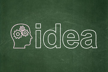 Image showing Marketing concept: Head With Gears and Idea on chalkboard background