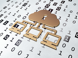 Image showing Cloud networking concept: Golden Cloud Network on Binary Code background