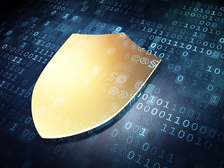 Image showing Protection concept: Golden Shield on digital background