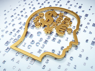 Image showing Education concept: Golden Head With Finance Symbol on digital background
