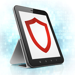 Image showing Protection concept: Contoured Shield on tablet pc computer