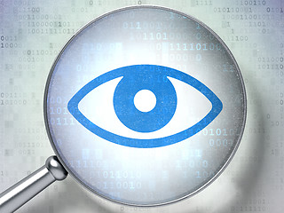 Image showing Safety concept: Eye with optical glass on digital background