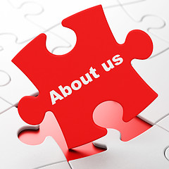 Image showing Advertising concept: About Us on puzzle background