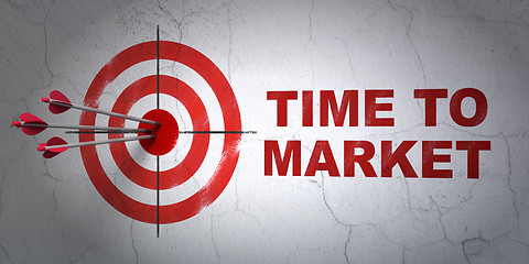 Image showing Time concept: target and Time to Market on wall background