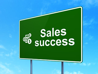 Image showing Marketing concept: Sales Success and Calculator on road sign background