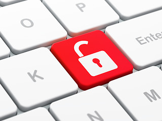 Image showing Privacy concept: Opened Padlock on computer keyboard background