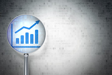 Image showing Marketing concept:  Growth Graph with optical glass on digital background