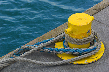 Image showing Iron Mooring Bollard and Rope