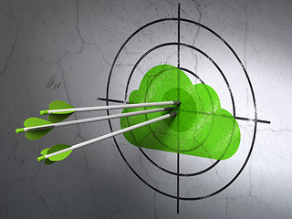 Image showing Networking concept: arrows in Cloud target on wall background