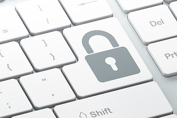 Image showing Information concept: Closed Padlock on computer keyboard background