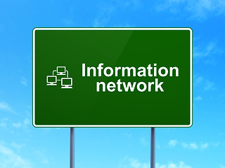 Image showing Information Network and Lan Computer on road sign background