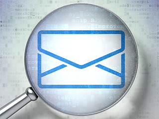 Image showing Business concept: Email with optical glass on digital background