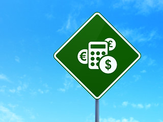 Image showing News concept: Calculator on road sign background