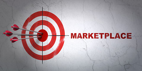 Image showing Advertising concept: target and Marketplace on wall background