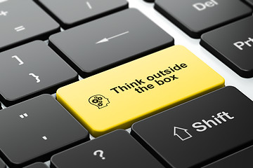 Image showing Education concept: Head With Gears and Think outside The box on computer keyboard background