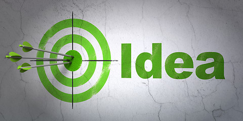 Image showing Marketing concept: target and Idea on wall background