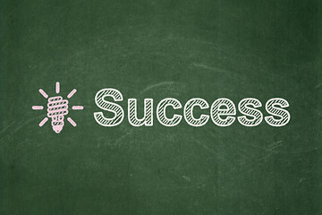 Image showing Business concept: Energy Saving Lamp and Success on chalkboard background