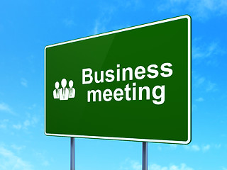 Image showing Business Meeting and People on road sign background