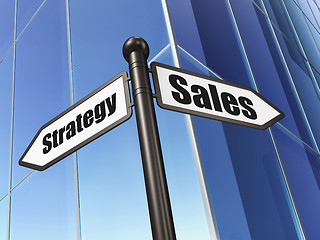 Image showing Marketing concept: sign Sales Strategy on Building background
