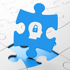 Image showing Finance concept: Head With Padlock on puzzle background