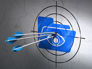 Image showing Finance concept: arrows in Folder With Eye target on wall background