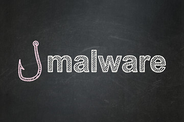 Image showing Protection concept: Fishing Hook and Malware on chalkboard background