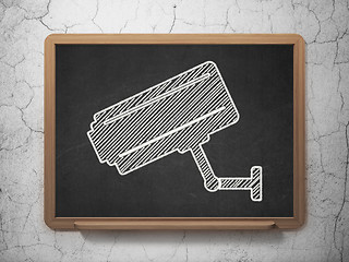 Image showing Safety concept: Cctv Camera on chalkboard background