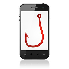 Image showing Safety concept: Fishing Hook on smartphone