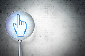 Image showing Marketing concept:  Mouse Cursor with optical glass on digital background