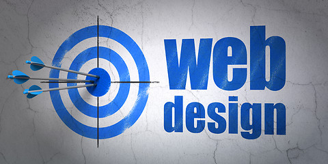 Image showing Web design concept: target and Web Design on wall background