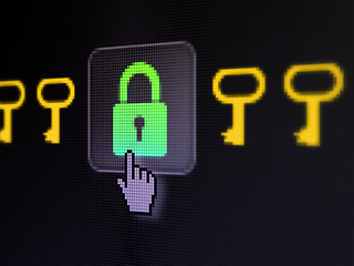 Image showing Safety concept: Padlock And Key on digital computer screen