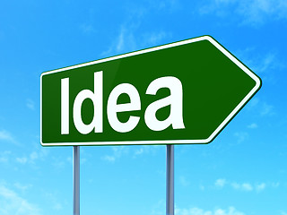 Image showing Advertising concept: Idea on road sign background