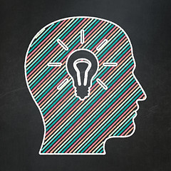 Image showing Marketing concept: Head With Light Bulb on chalkboard background