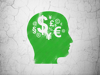 Image showing Advertising concept: Head With Finance Symbol on wall background