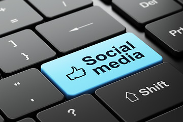 Image showing Thumb Up and Social Media on computer keyboard background